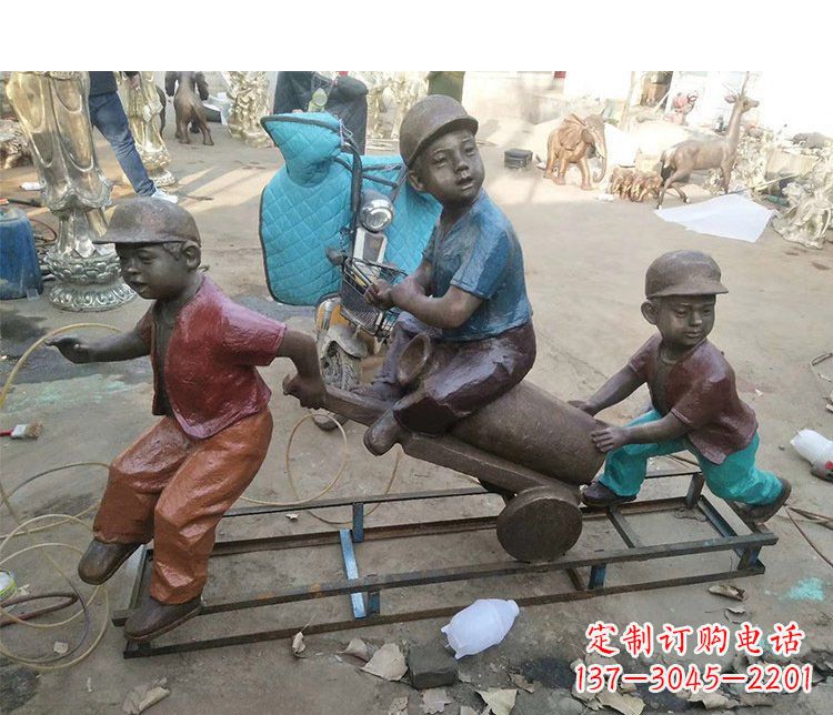 连云港铜雕彩绘庭院玩耍儿童雕塑