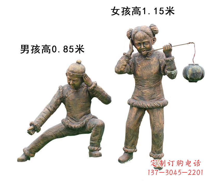 连云港铜雕放鞭炮的儿童童趣雕塑