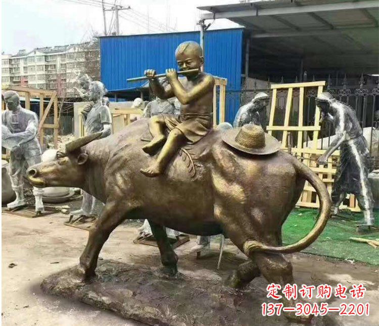 连云港铜雕户外牧童骑牛雕塑摆件