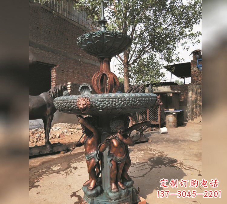 连云港铜雕双层西方儿童喷泉