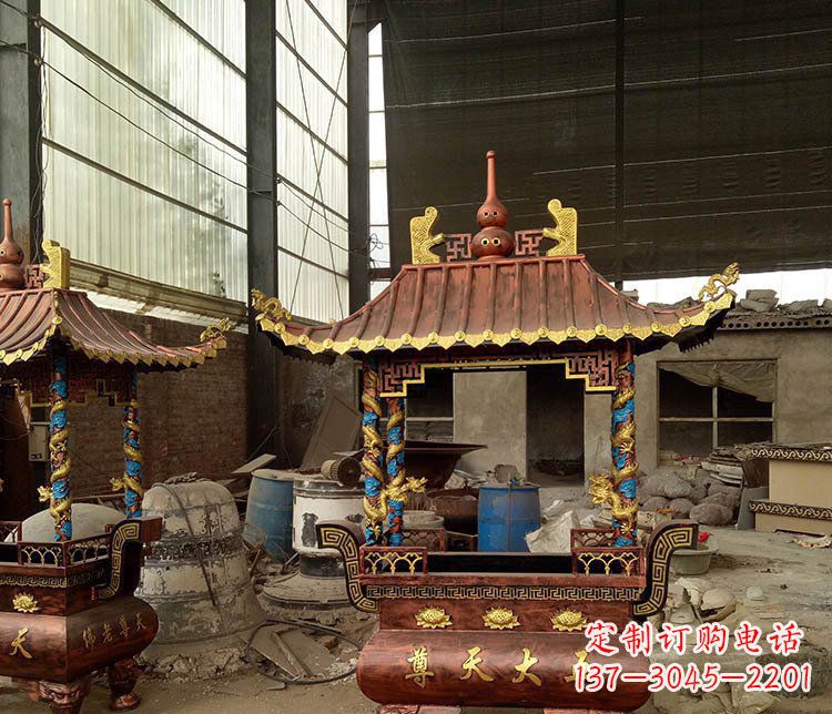 连云港铜雕小型寺庙香炉摆件
