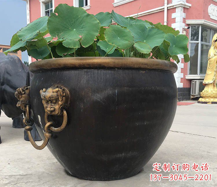 连云港铜雕圆形荷花水缸雕塑 (3)