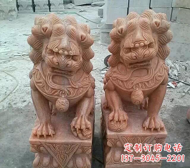 连云港晚霞红传统狮子石雕