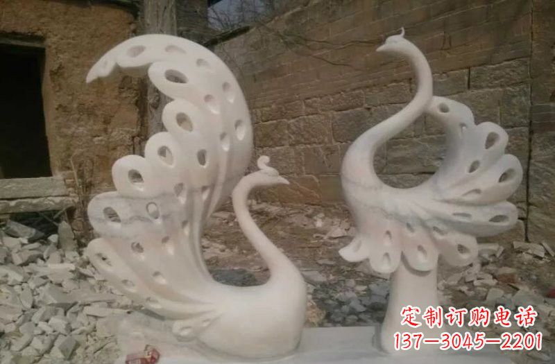 连云港晚霞红抽象石雕孔雀