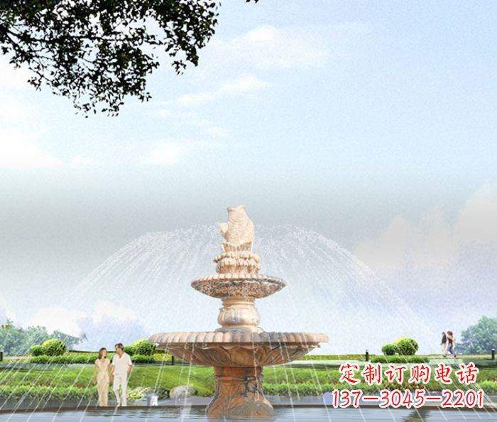连云港晚霞红多层大型石雕喷泉 (4)
