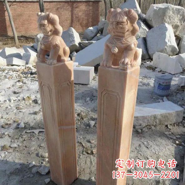 连云港晚霞红狮子拴马桩