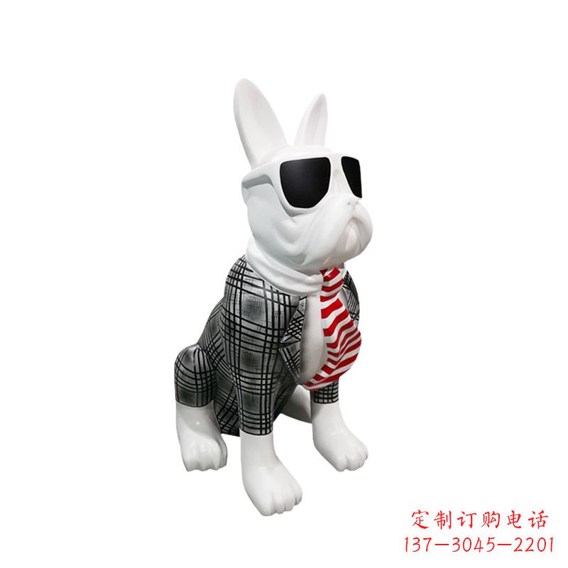 连云港系领带戴墨镜的狗雕塑,商场超市美陈斗牛犬摆件