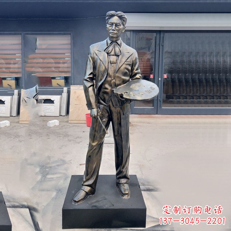 连云港现代画家徐悲鸿雕塑-玻璃钢仿铜名人雕像