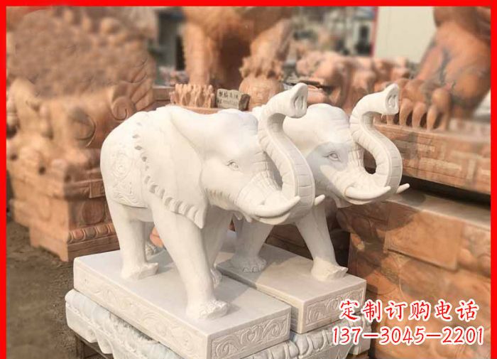 连云港象鼻朝天的大象汉白玉招财石雕