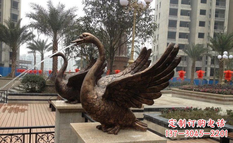 连云港小区喷水天鹅动物铜雕