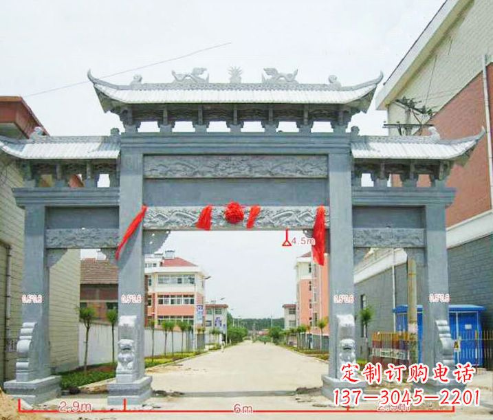 连云港小区三门牌坊石雕