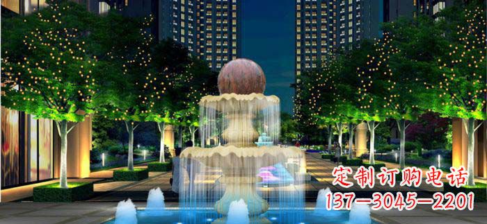 连云港小区石来运转风水球石雕喷泉