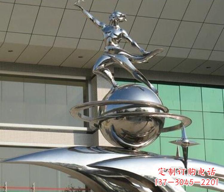 连云港校园不锈钢地球和学生景观雕塑