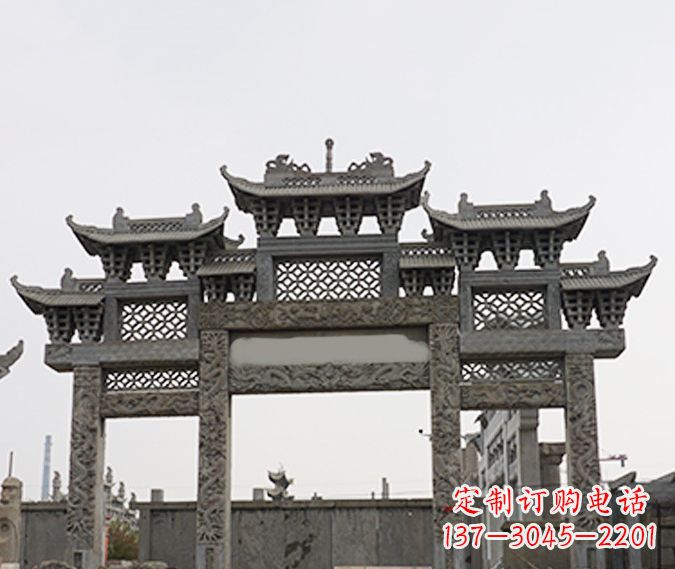 连云港园林仿古三门牌坊石雕 (4)