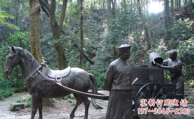 连云港园林清朝士兵和马车小品铜雕