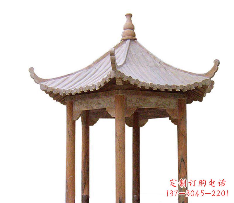 连云港园林晚霞红六角石凉亭景观石雕 (2)