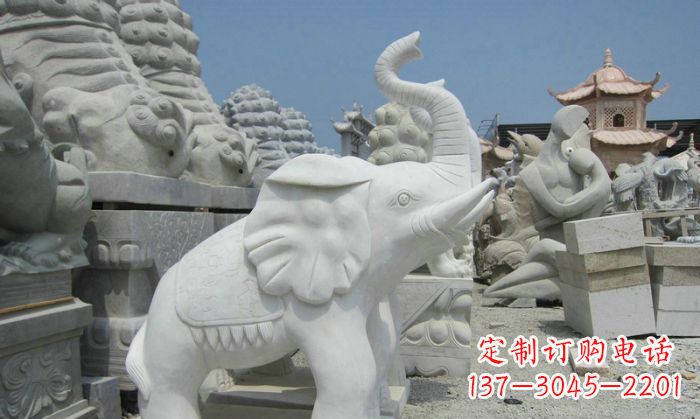 连云港招财动物汉白玉长鼻小象石雕