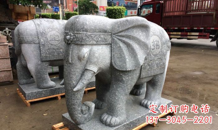 连云港招财进宝芝麻灰大象石雕 (3)
