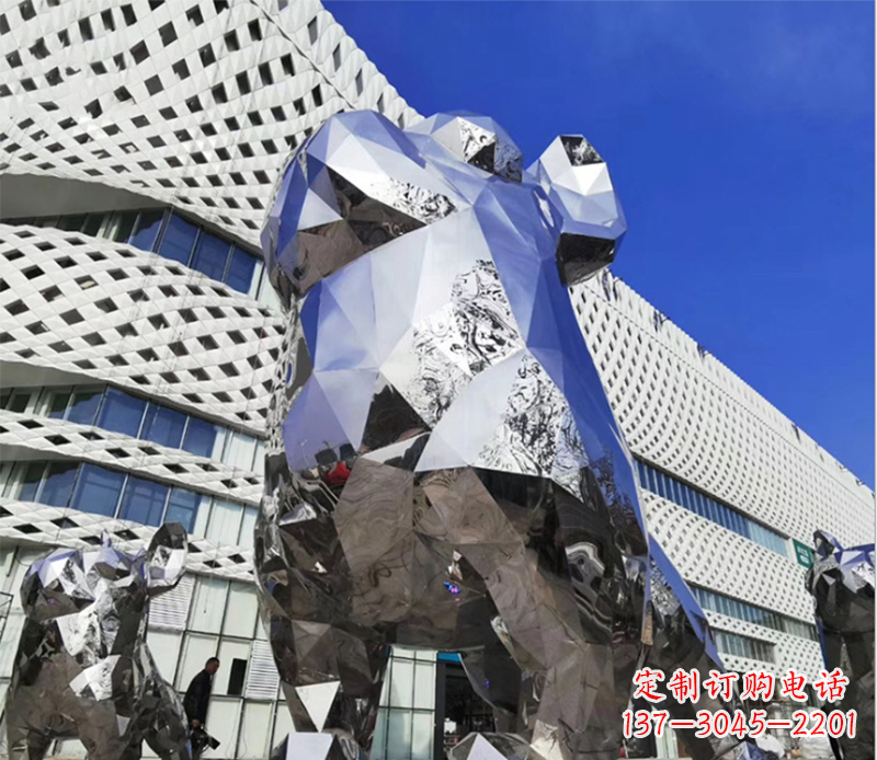 连云港狗雕塑-广场大型不锈钢几何狗雕塑